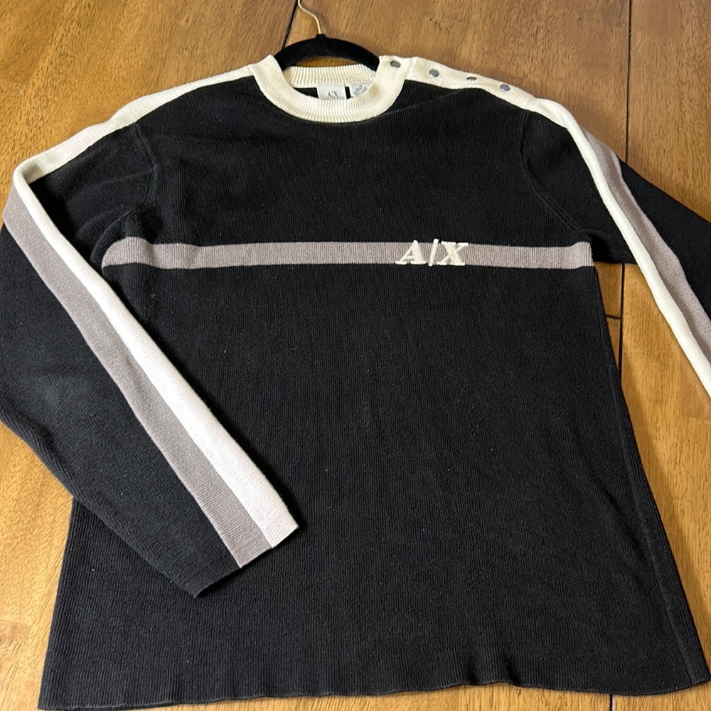 Armani Exchange Black and Gray Crewneck Sweater